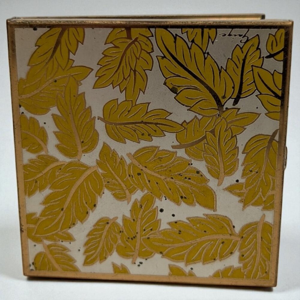 Vintage‎ Volupte Gold Leaf Design Powder Makeup Compact w/ Mirror